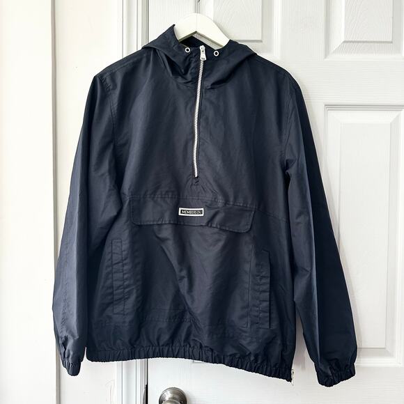 Members Only Sport Blue Nylon Pullover Hooded Quarter Zip Windbreaker Medium Men - Picture 1 of 13